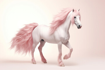 Naklejka na ściany i meble Soft pink horse with fluffy tail and mane on white background
