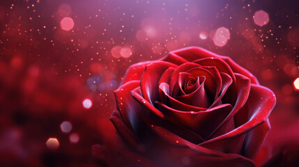 Dark red and purple Valentine's day background with rose, silk and beautiful bokeh