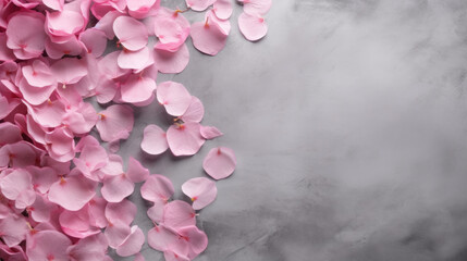 Fototapeta premium Pink petals on grunge gray background