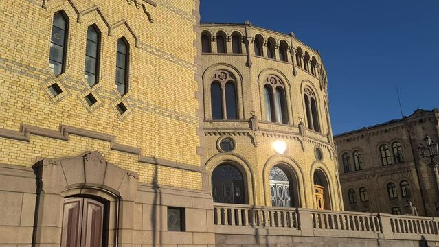 Storting Building, Oslo. Norwegian National Parliament on Sunny Day