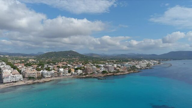 Mallorca: Aerial View Of Resort Town Son Servera On Majorca Island, Spain, Europe | Beach Turn To Ocean