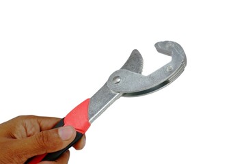 Self Adjusting Wrench, Universal Quick Grip Pipe Spanner Metal Durable. metal hand tools for screwing and tightening nut or bolt isolated on a white background. Closeup of adjustable end wrench.