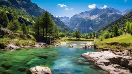 mountain river in the mountains - obrazy, fototapety, plakaty