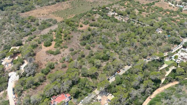 Mallorca: Aerial View Of Resort Town Cala Liombards On Majorca Island, Spain, Europe | Cars Parked Along Landside