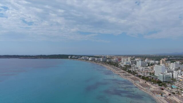 Mallorca: Aerial View Of Resort Town Son Servera On Majorca Island, Spain, Europe | Beach Follow
