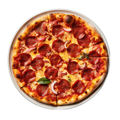 Pepperoni Pizza on a Plate Isolated on Transparent or White Background, PNG