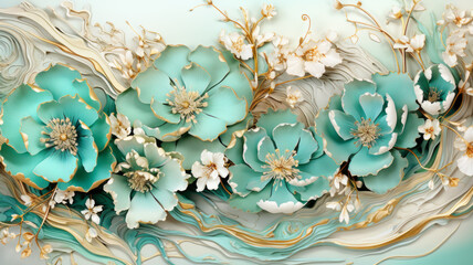 TURQUOISE GOLDEN FLOWERS BACKGROUND