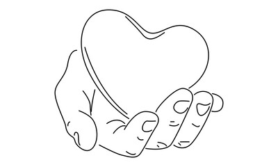 line art of hand holding a piece of heart