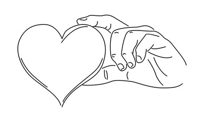 line art of hand holding a piece of heart