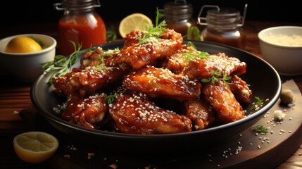 Delicious chicken wings with golden crust, home cooking