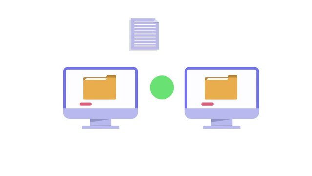 File exchange, information data transfer between two computers, website migration concept, website structure change, data loading, data synchronization from web sources, 4k alpha channel animation