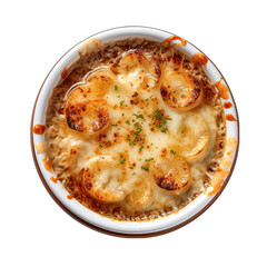 French Onion Soup on a Plate Isolated on Transparent or White Background, PNG