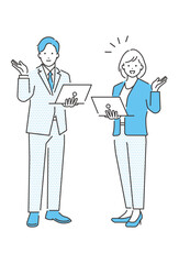 紹介するビジネスマンとビジネスウーマンの全身ベクターイラスト素材