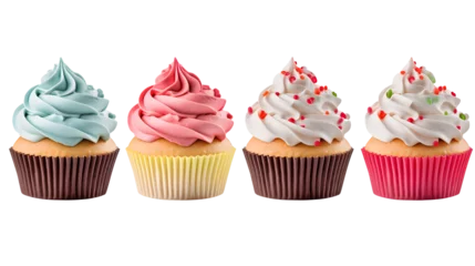 Fotobehang Cupcake muffin with icing frosting on transparent background cutout. PNG file. Many assorted different flavour. Mockup template for artwork design © Prasanth