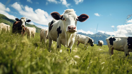 Livestock grazing on grass - obrazy, fototapety, plakaty