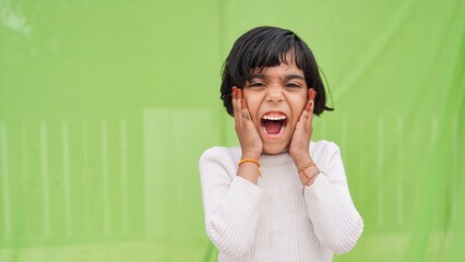 Shocked girl. Disbelief joy. Winner success. Unexpected information. Surprised pretty female kid...