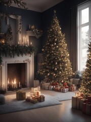 christmas tree with ergalos dining room interior