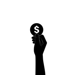 Hand Holding Coin Silhouette Black and and White. Vector Illustration. Growing Money, Saving and Investment Concept. 