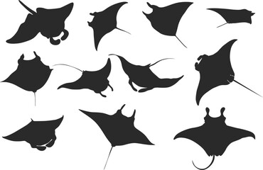 Manta ray silhouette, Manta ray vector, Manta ray SVG, Manta ray clipart, Stingray icon bundle. - obrazy, fototapety, plakaty