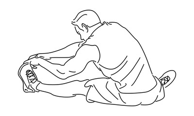 line art of man sitting stretching