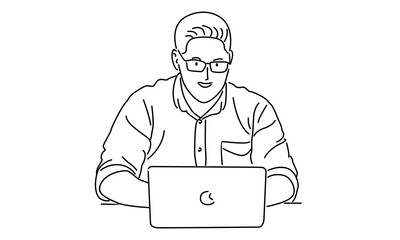 line art of man with laptop computer