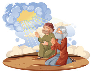 Cartoon Illustration of People Praying to God