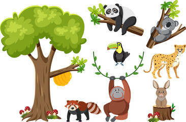 Wild Animals Isolated and a Tree
