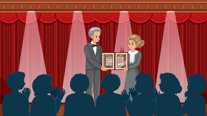 Marie Curie Cartoon Character Receives Nobel Prize - obrazy, fototapety, plakaty