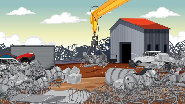 Scrapyard Junkyard: A Vibrant Outdoor Cartoon Scene