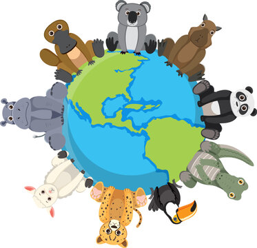 Wild Animals Sitting on a Globe