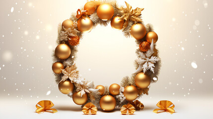 A festive Christmas wreath with red and white decorations, creating a merry and bright holiday atmosphere.
