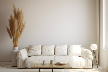 Living room with pampas grass and white sofa