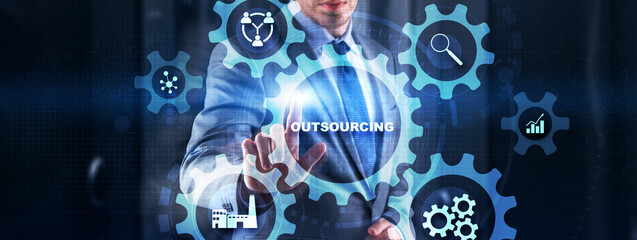 Inscription: Outsourcing. Global Recruitment Business, Technology, Internet and network concept