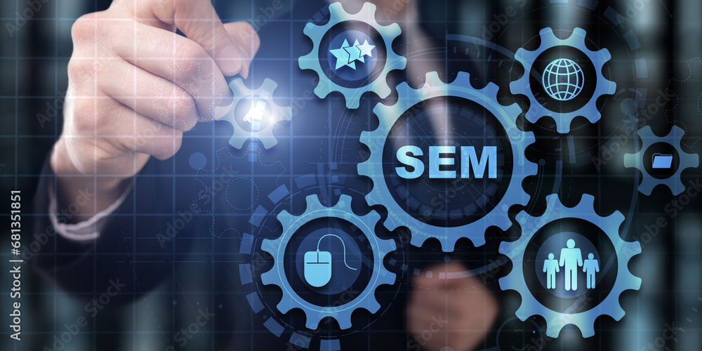 Aufkleber sem search engine optimization traffic website internet business technology communication concept