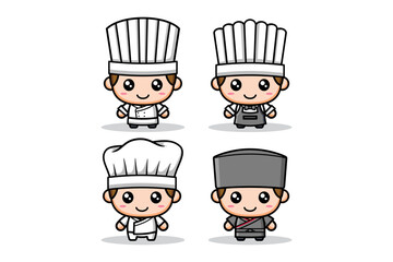 set of cute chef characters in several uniforms illustration for mascot business and element