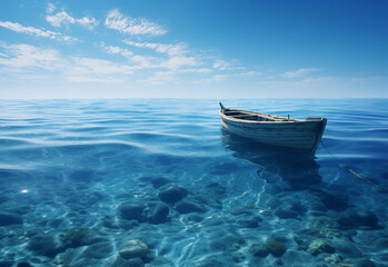 Naklejka premium Boat in the sea, clear sky