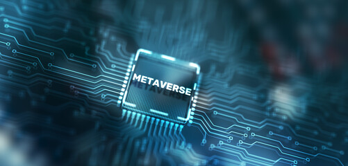 Inscription metaverse on processor icon. Global Internet connection metaverse