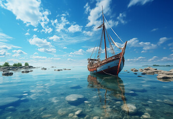 Boat in the sea, clear sky