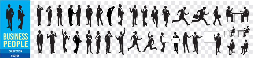 Businessman, silhouette, sit, suit, men, women, set collection Vector
