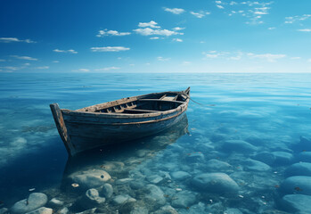 Fototapeta na wymiar Boat in the sea, clear sky