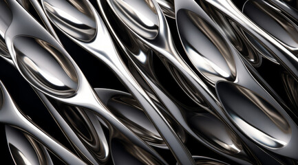 An arrangement of shiny silver spoons with a sleek, flowing texture.