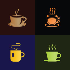 Coffee, Tea Cups Gradient Icon Set, Abstract Icons