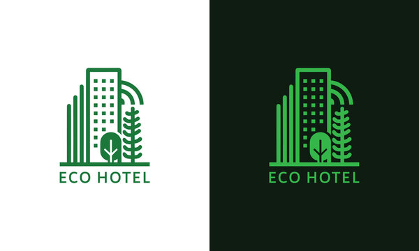 Eco Hotel, Condominium, Apartment, Building Monogram Abstract Logo, Eco Friendly Building Hotel Icon