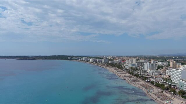 Mallorca: Aerial View Of Resort Town Son Servera On Majorca Island, Spain, Europe | Beach Follow To Ocean