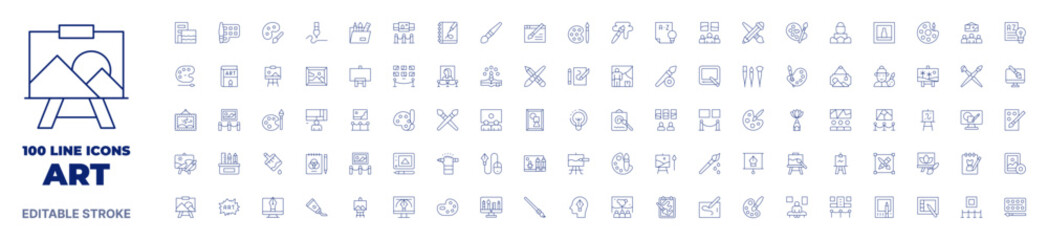 100 icons Art collection. Thin line icon. Editable stroke. Art icons for web and mobile app.