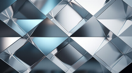 Gleaming silver geometric shapes with soft lighting. Modern abstract widescreen background wallpaper.