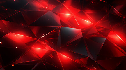 Luminous red crystal facets with vibrant reflections. Modern abstract background wallpaper. - obrazy, fototapety, plakaty
