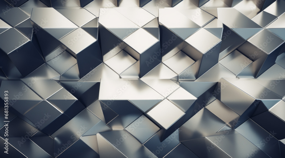 Poster Gleaming silver cube shapes with soft lighting. Modern abstract widescreen background wallpaper.