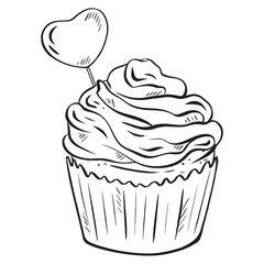 Heart-shaped topping on a cupcake. for weddings bachelorette parties birthdays anniversaries. delightful addition to children's menus. for bakeries pastry shops cafes restaurants and menu decoration