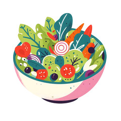 カラフルな野菜サラダボウルのイラスト